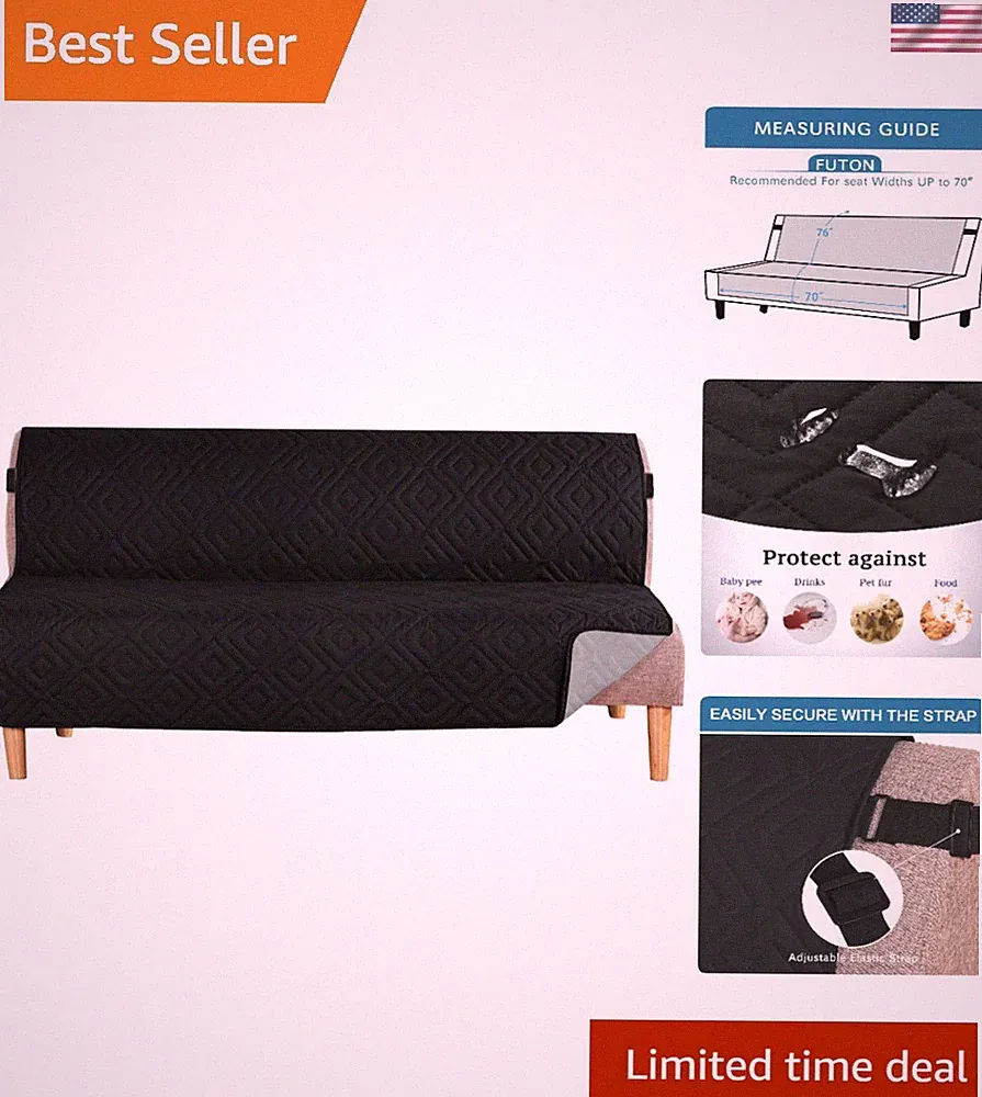 Reversible Sofa Slipcover for Futons - Elegant Black/Grey Protector for Pets