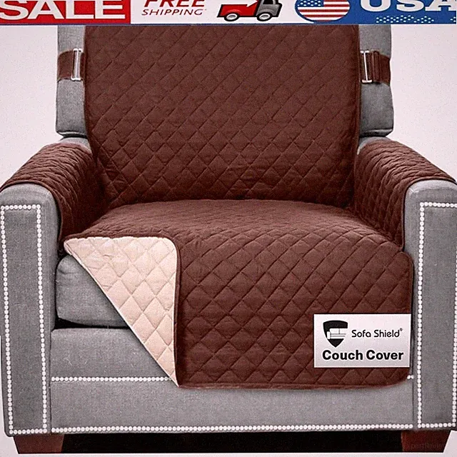 Reversible Stain Resistant Sofa Cover W/ Slip Resistant Straps Pet Protection US