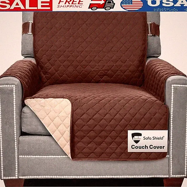 Reversible Stain Resistant Sofa Cover W/ Slip Resistant Straps Pet Protection US