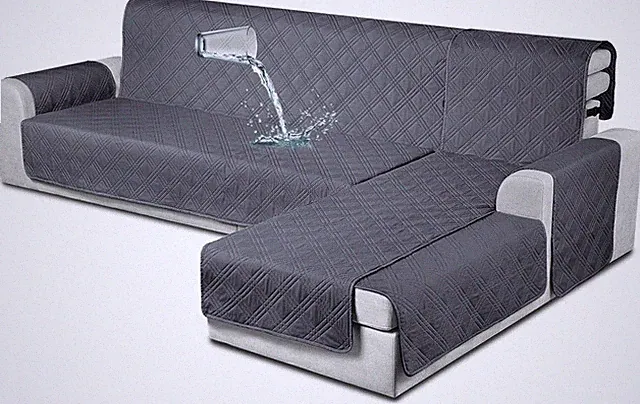 Reversible Waterproof L-Shaped Couch Covers for Pets & Kids - Dark Grey