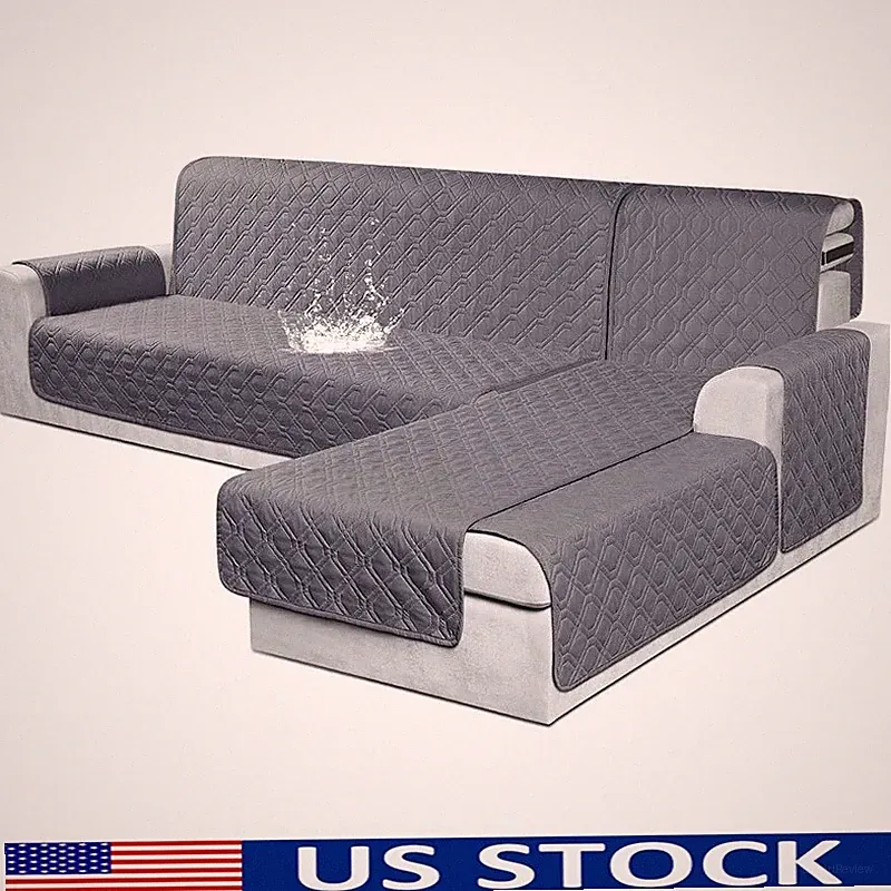 Reversible Waterproof L Shaped Sofa Cover Easy Install W/ Elastic Straps New