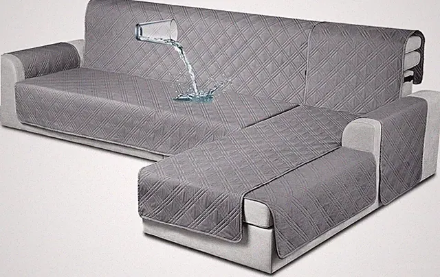 Reversible Waterproof L-Shaped Sofa Covers for Pets & Kids - Gray, Large