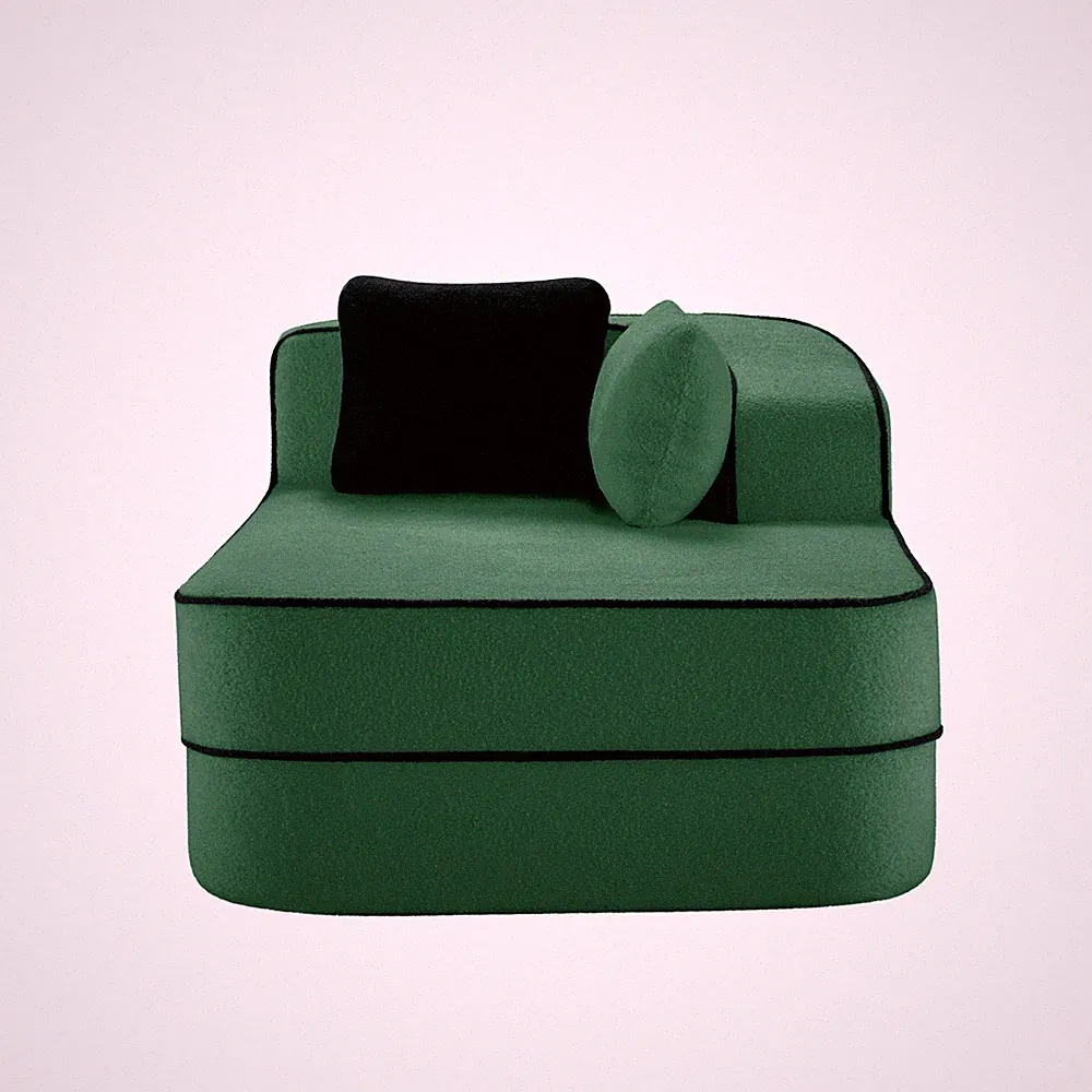 Right Chaise Sofa with Pillows Teddy Fabric Green 66.54" L x 38.58" W