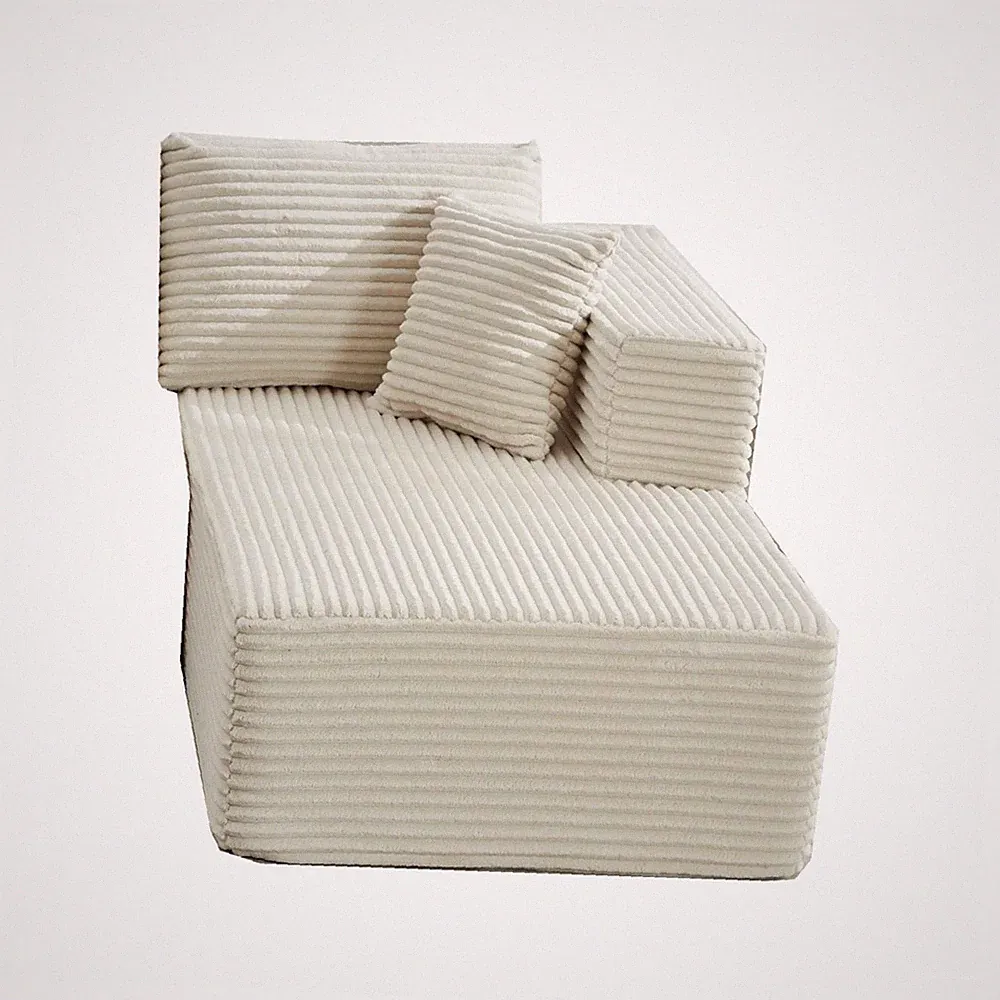 Right Facing Chaise Sectional Sofa in Beige – Soft Corduroy Fabric & Easy