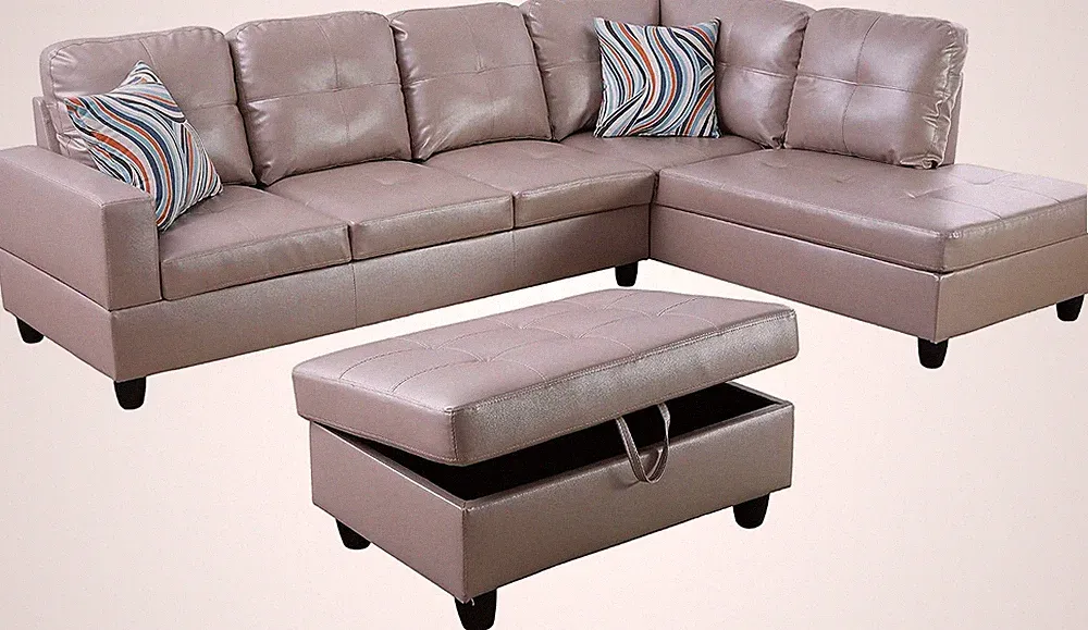 Right Facing Faux Leather Sectional Sofa Set, Latte