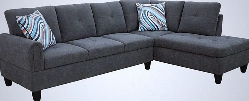 Right Facing Sectional 2 Pieces Set Sofas, Dark Grey