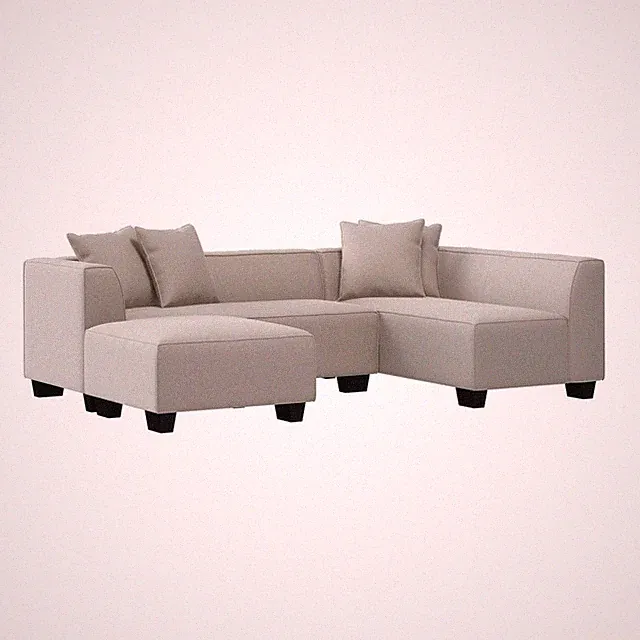 Right-hand Facing Sectional in Grey Velour with Ottoman