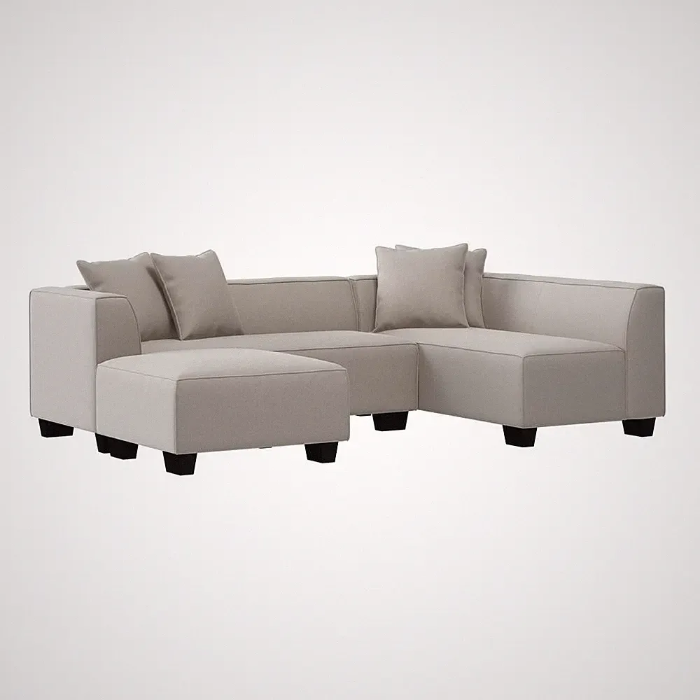 Right-hand Facing Sectional in Grey Velour with Ottoman