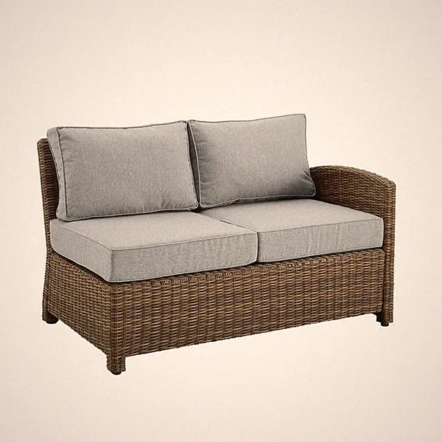 Right Side Outdoor Sectional Sofa with Brown Rattan and Gray Cushions