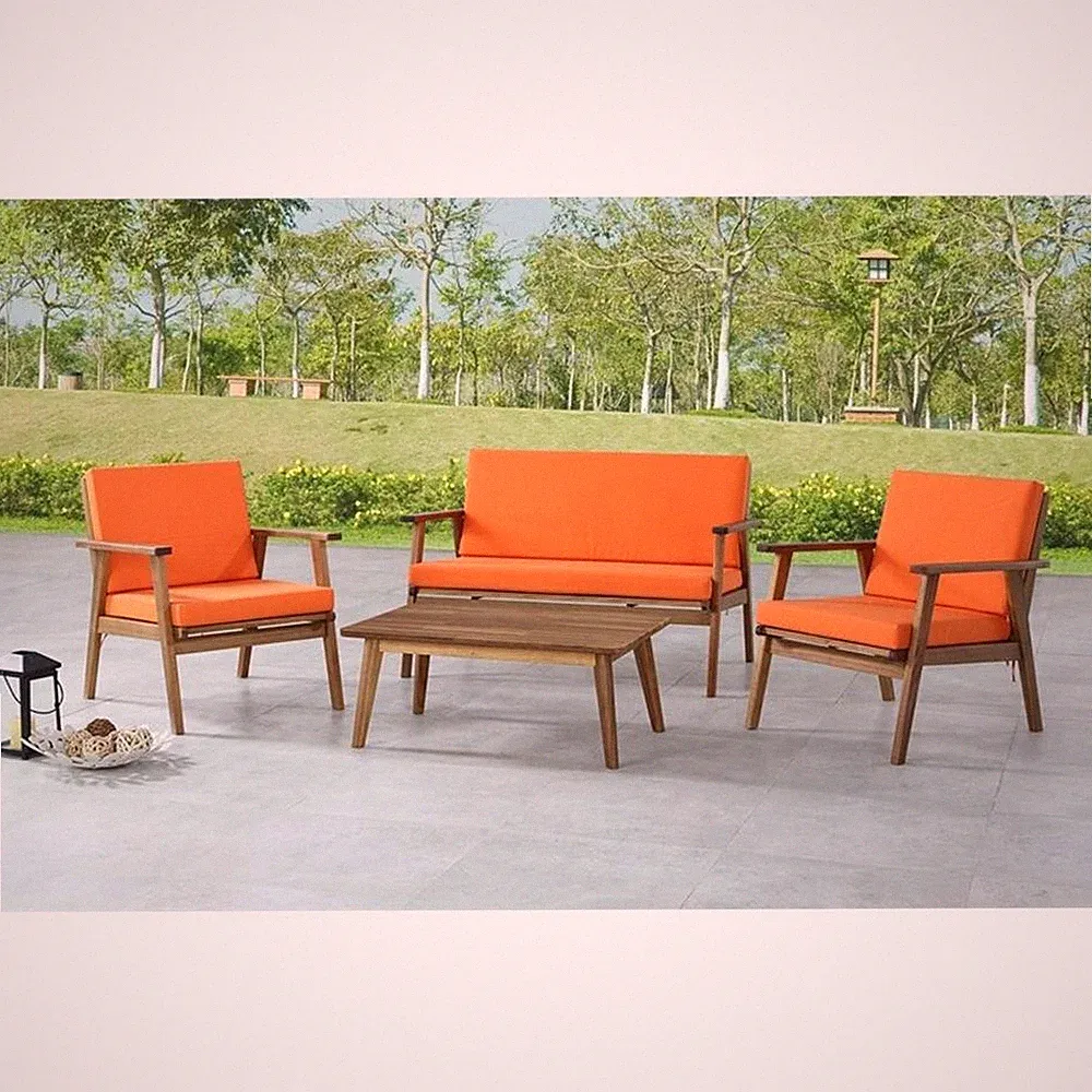 Riverbay Furniture Acacia Wood Acorn Brown Outdoor Sofa Set Rectangular Vibra...