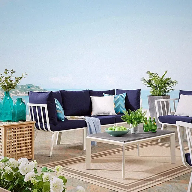 Riverside 3-Piece Outdoor Furniture Set in White and Navy