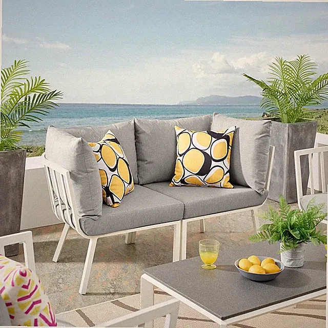 Riverside Outdoor Furniture, 2-Piece Set, White Gray