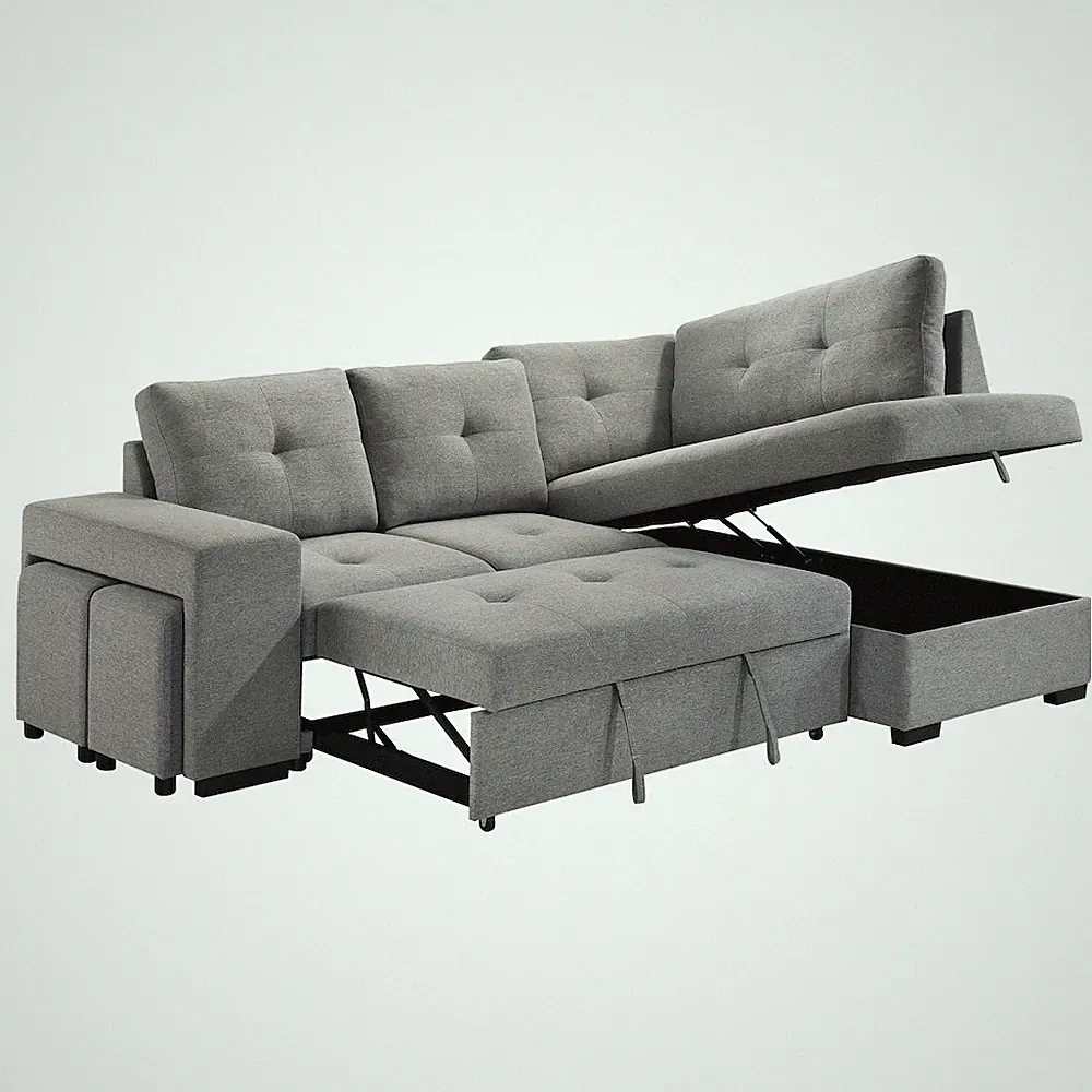 Roanne Fabric Upholstered Sleeper Sectional Sofa Grey