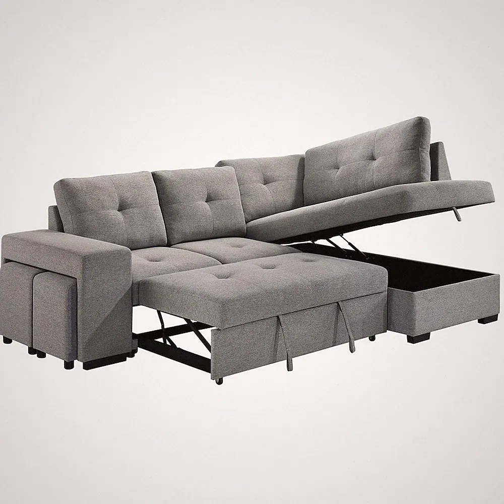 Roanne Fabric Upholstered Sleeper Sectional Sofa Grey