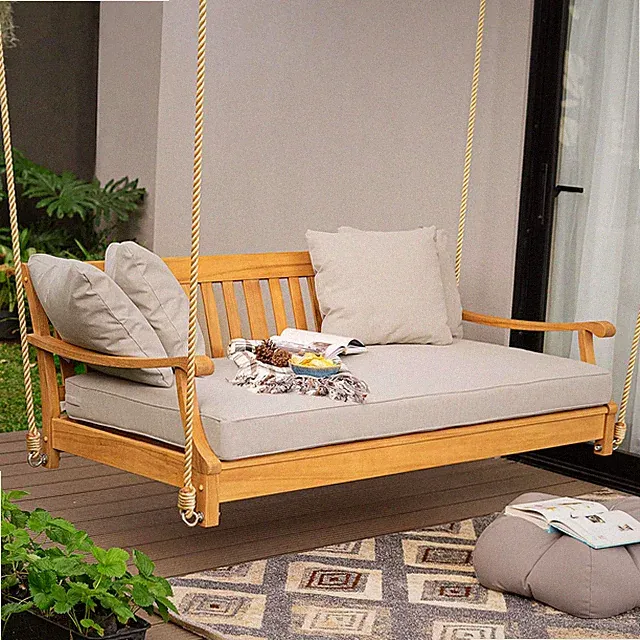 Robin Teak Wood 6 FT Porch Swing Bed, Upgraded Patio Porch Swing Daybed with Thi
