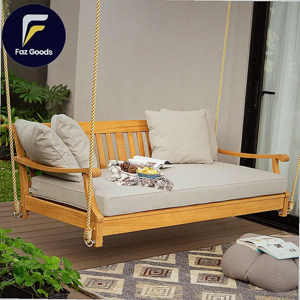 Robin Teak Wood 6 FT Porch Swing Bed Upgraded Patio Porch Swing Daybed with Thic