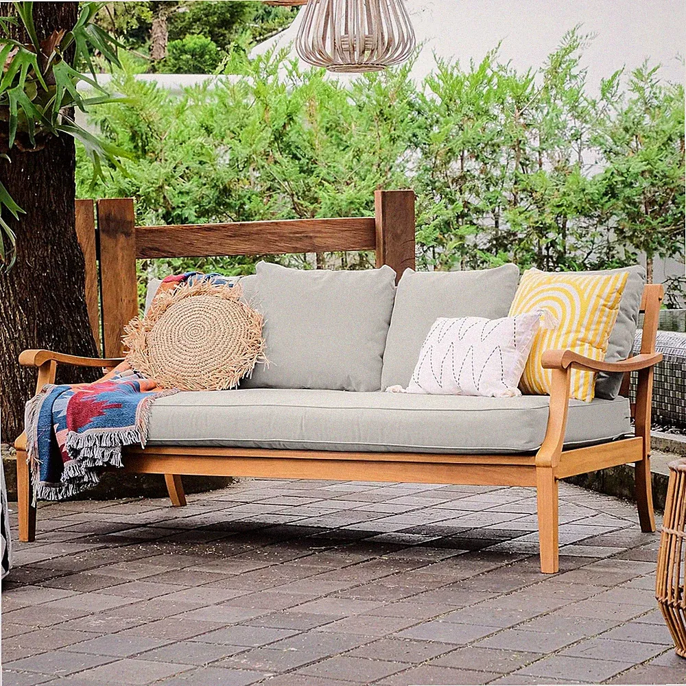 Robin Teak Wood Outdoor Sofa Bed with Oyster Thick Cushion, Weather-Resistant Pa