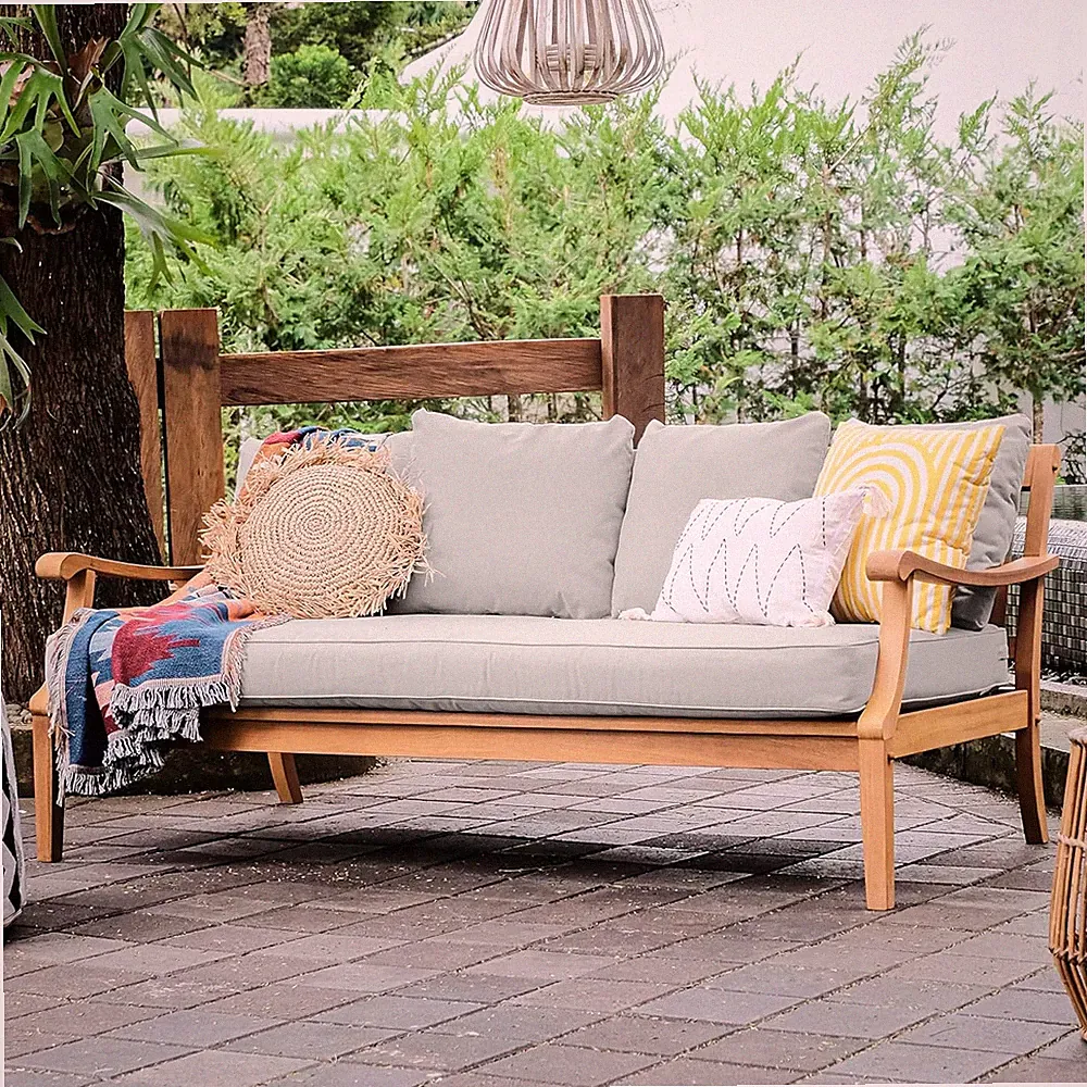 Robin Teak Wood Outdoor Sofa Bed with Thick Cushion, Seats 3, Weather-Resistant