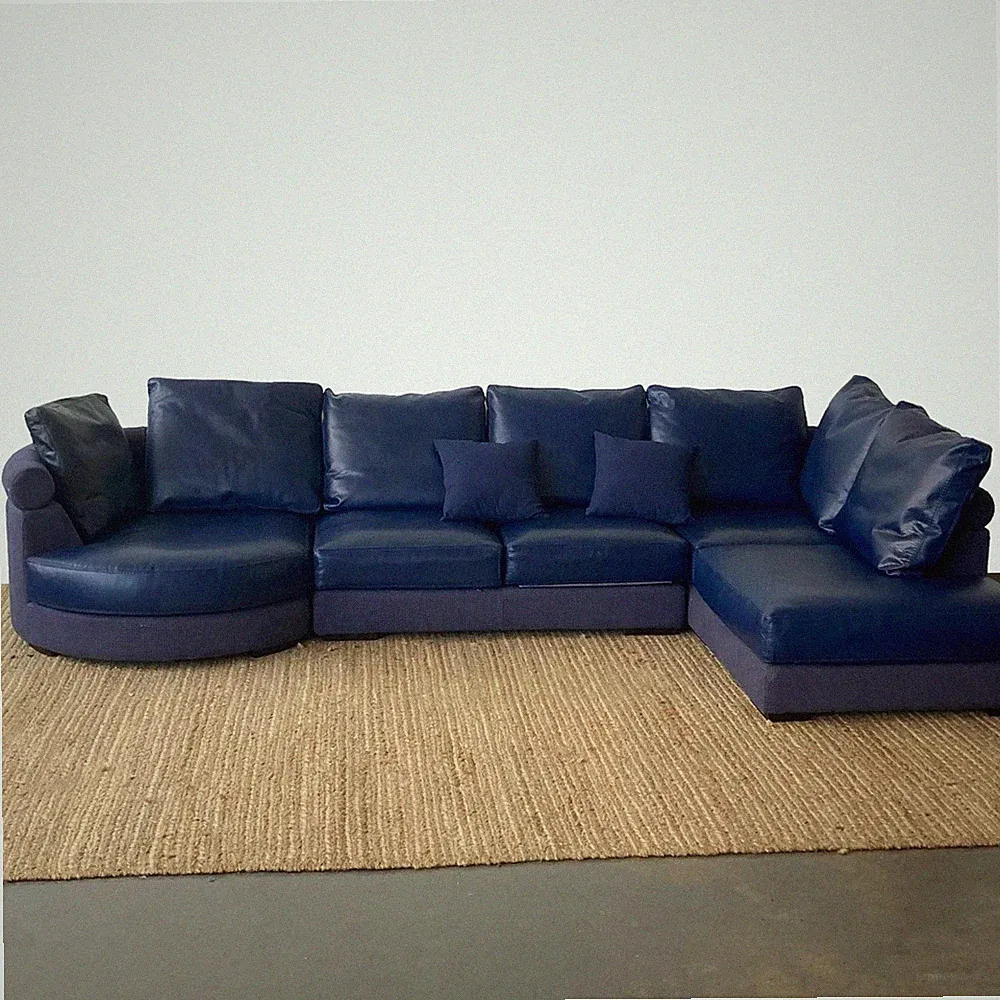 Roche Bobois Blue Leather Sectional Sofa