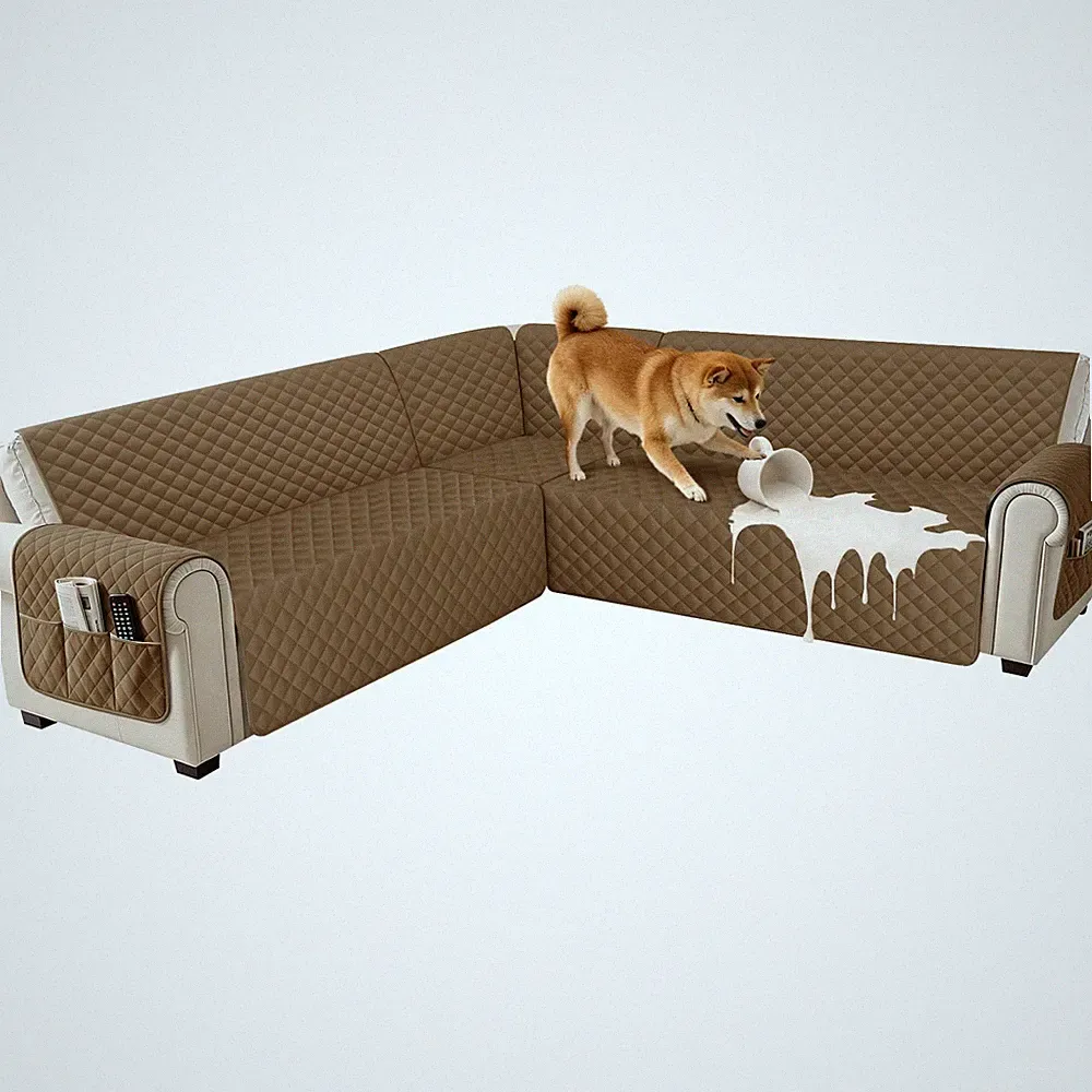ROFASVCO U Shaped Sectional Couch Cover 6 Piece Waterproof Light Brown