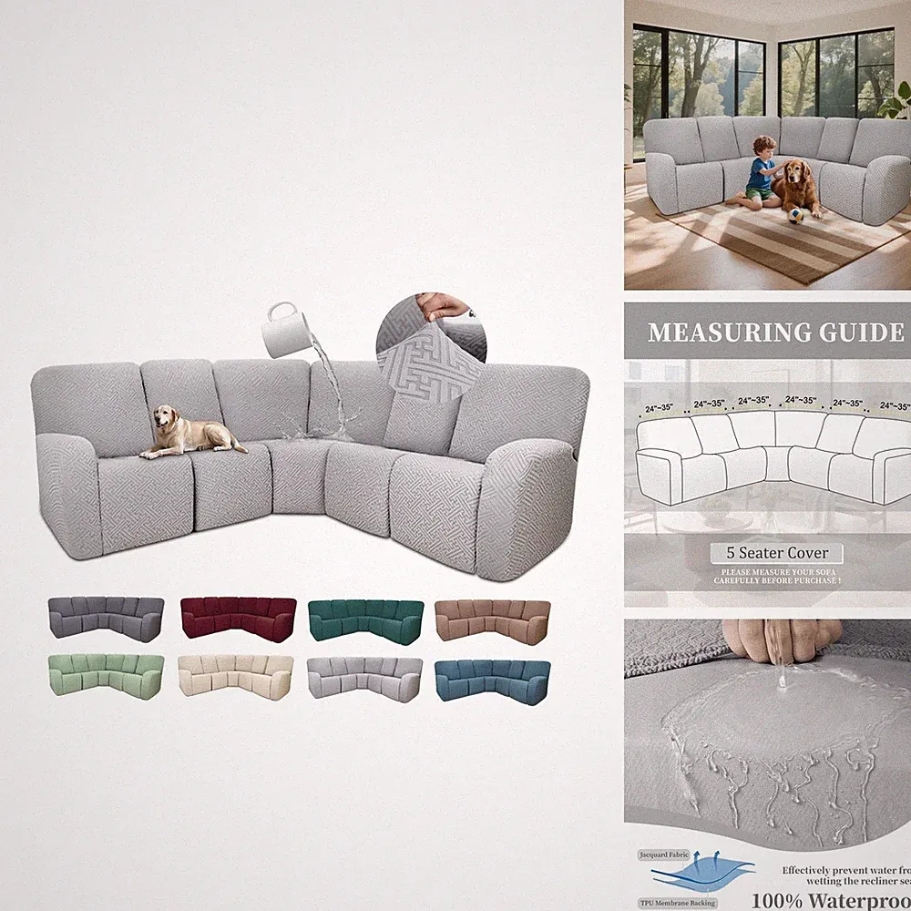 ROFASVCO Waterproof Sectional Couch Cover for L Shaped Corner Sofa 5 Seater
