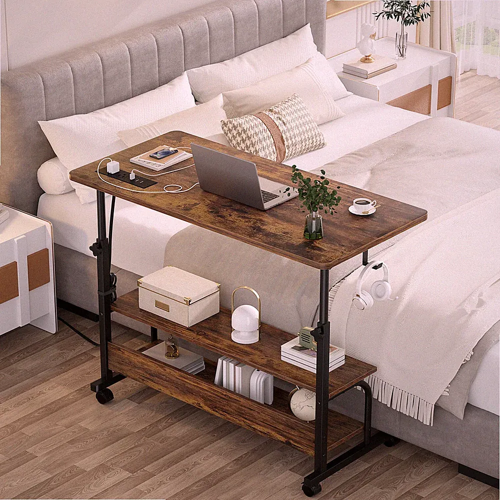 Rolling Desk Adjustable Height Desk Laptop Table Sofa/Bed Side Table 3-Shelf US