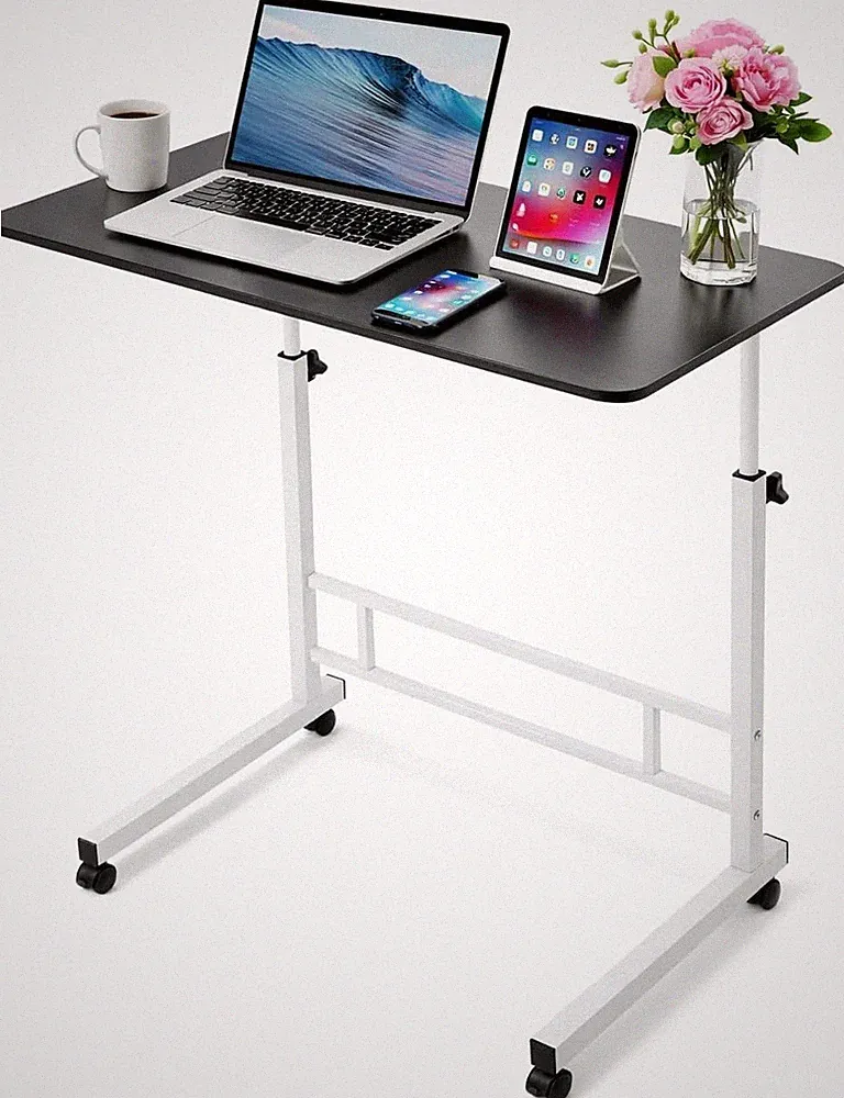 Rolling Laptop Table Height Adjustable Stand Up Desk Bedside Computer Bed Table
