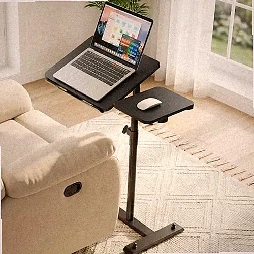 Rolling Table for Laptop Stand, Height and Angle Adjustable Over Bed Black