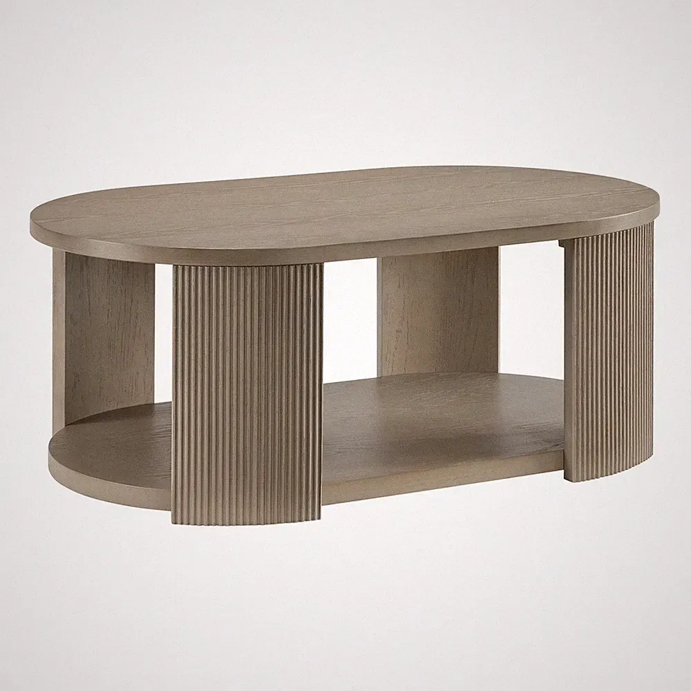 ROME + OAK Euclid Coffee Table, Rustic Wood Living Room Centerpiece, Beige