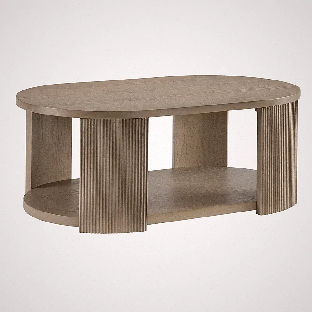 ROME + OAK Euclid Coffee Table, Rustic Wood Living Room Centerpiece, Beige