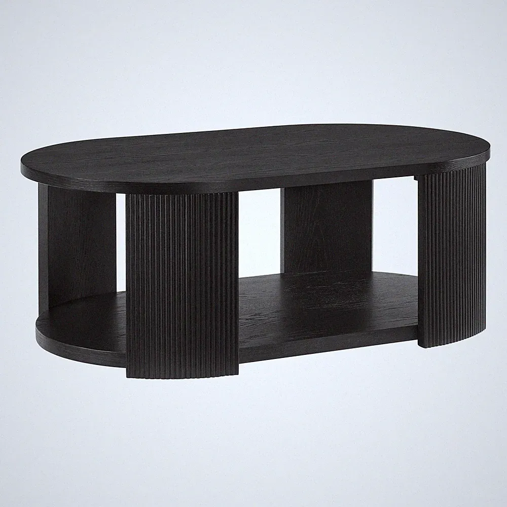 ROME + OAK Euclid Coffee Table, Rustic Wood Living Room Centerpiece, Black