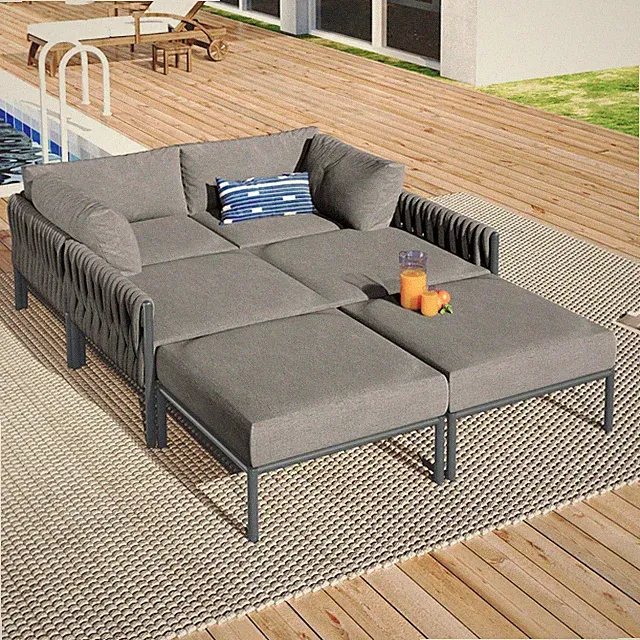 Roomfitters 6-Pieces Aluminum Patio Furniture Set, Modern Metal Outdoor Conversa