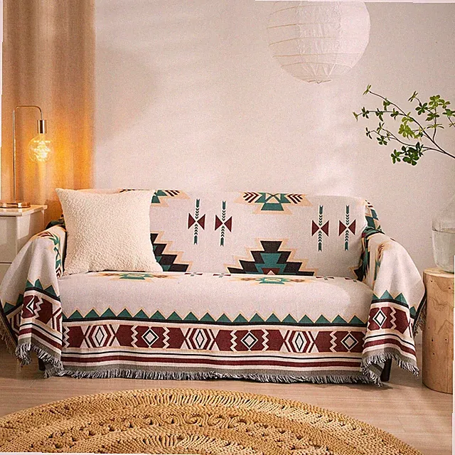 ROOMLIFE Aztec Couch Cover Blanket Boho Living Room Furniture Covers Farmhous...