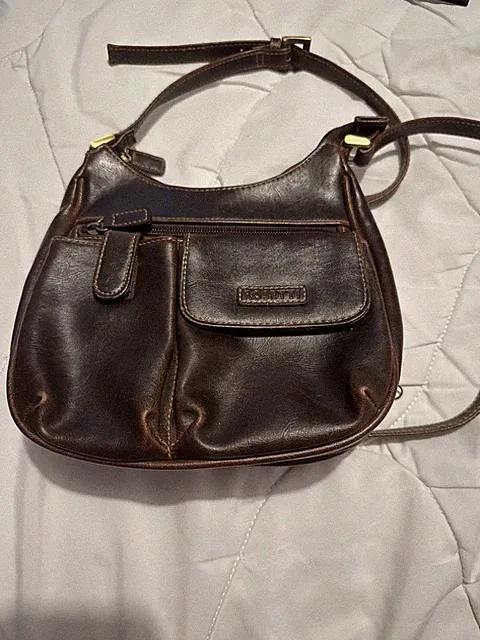 Rosetti crossbody bag purse brown faux leather organizer 3 large zipper sections