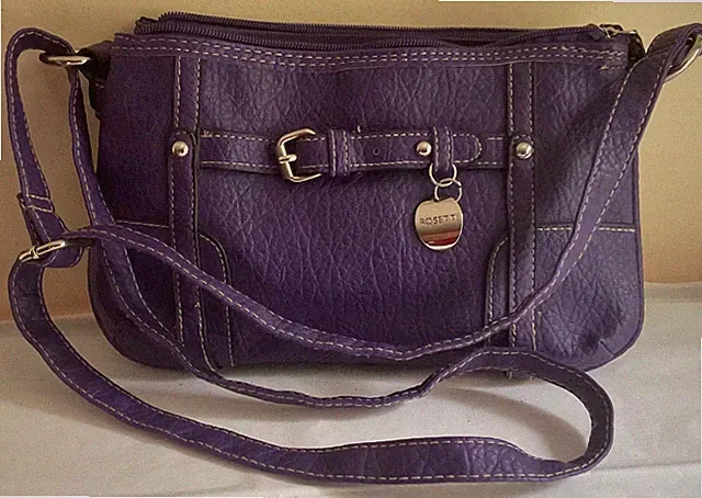 Rosetti Pebnled Faux Leather Crossbody Bag Purple 3 Top Zip Sections & 2 Slip