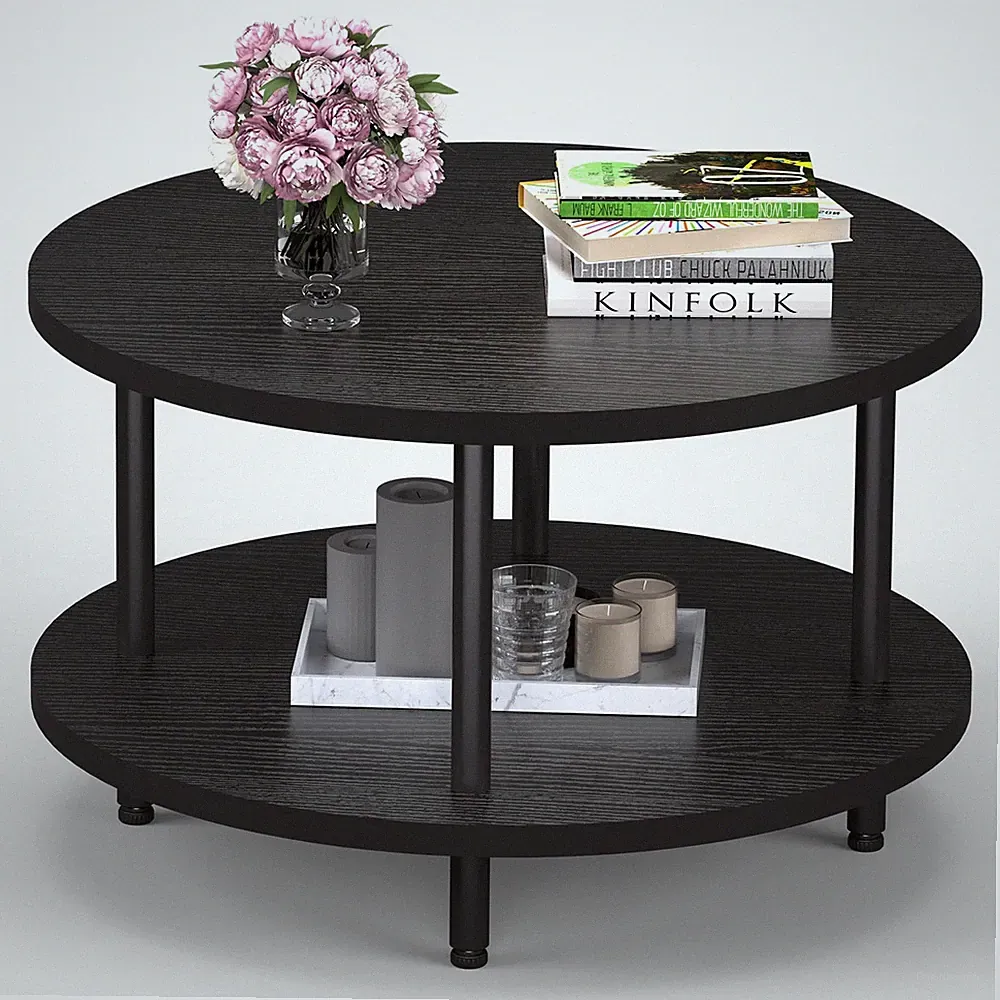 Round Coffee Table, 23.6" Circle Coffee Table for Living Room, 2-Tier Wood Ac...