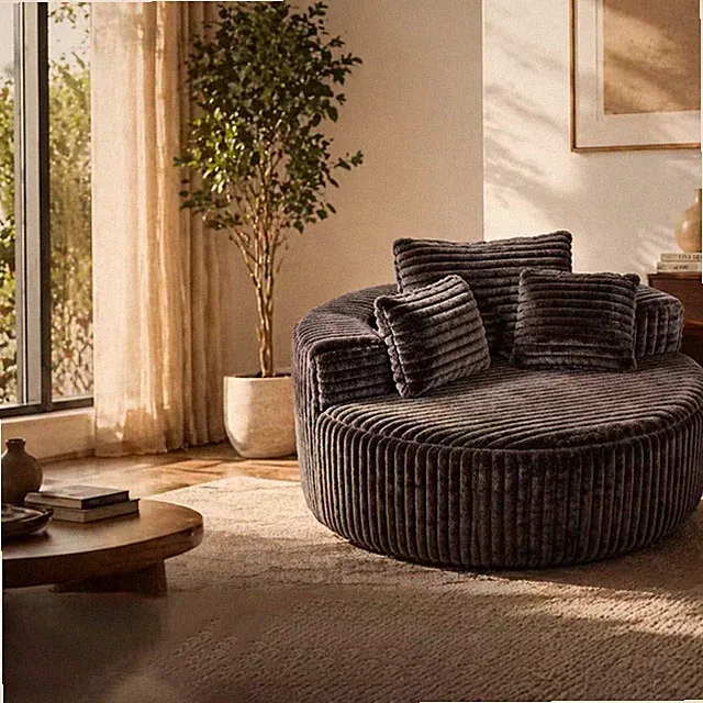 Round Modular Chaise Lounge Sofa, 55" Corduroy Upholstered, Brown