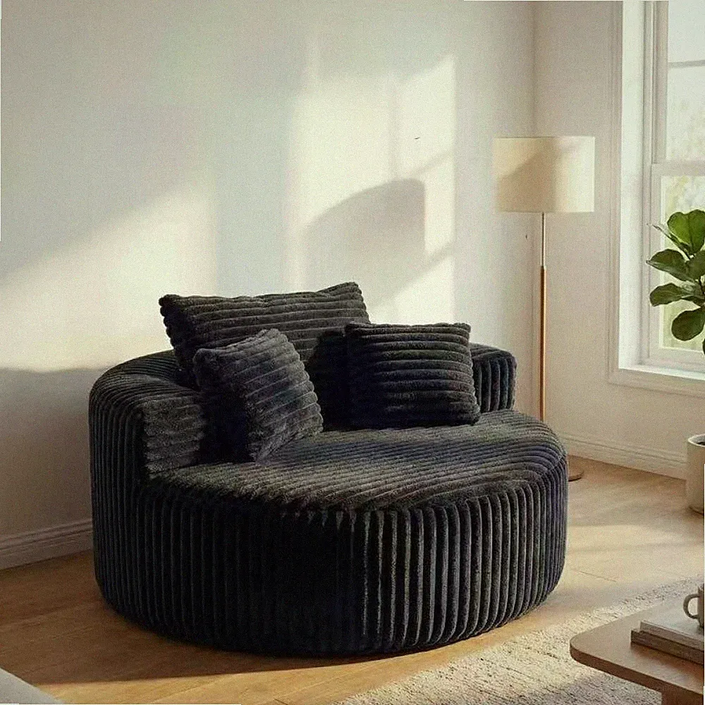 Round Modular Chaise Lounge Sofa 55"Oversized Corduroy Upholstered Circular Sofa