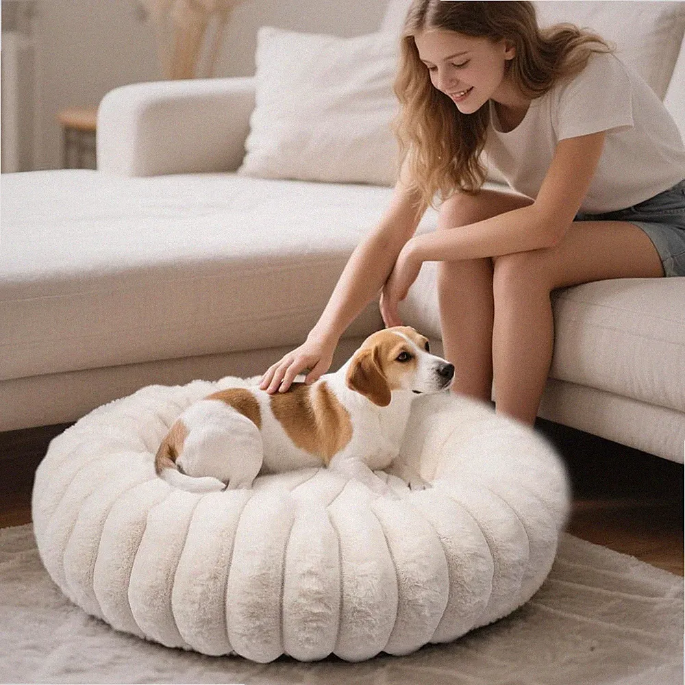 Round Pet Bed for Large Dog, Winter Warm Cat Sofa Bed Washable Large Dog Bed