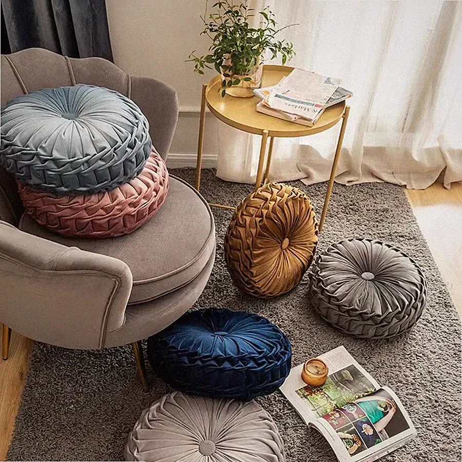 Round Pleated Pillow Seat Cushion Chair Sofa Bed Room Garden Livingroom Pad New