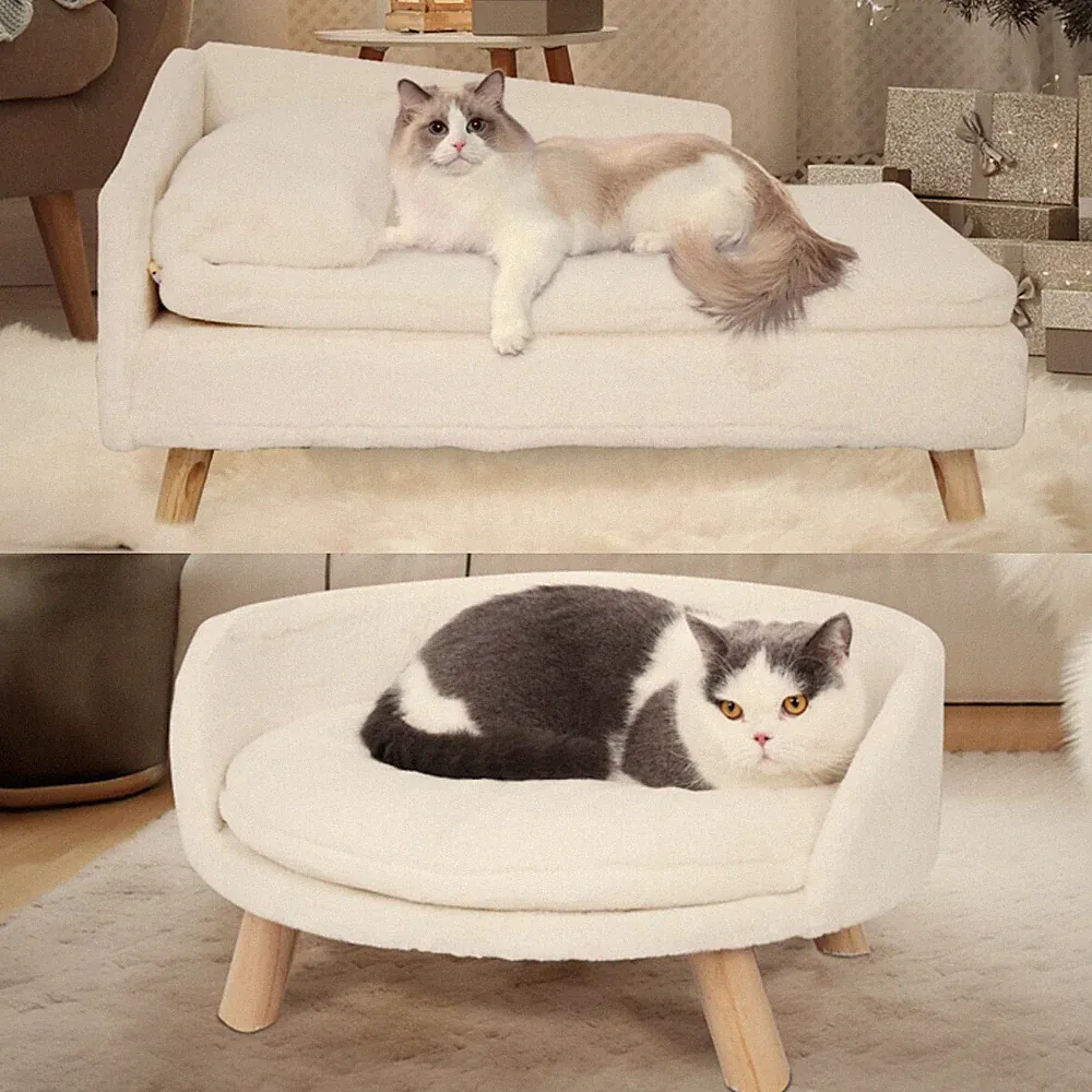 Round/Rectangle Raised Pet Sofa Bed Cat Dog Padded Warm Pet Couch Chair Lounger
