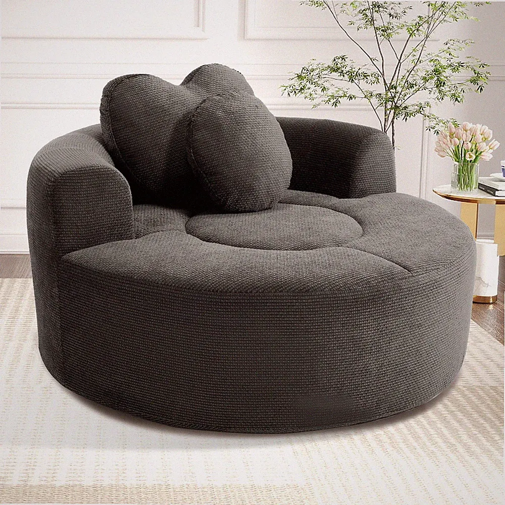 Round Sofa Bed Memory Foam Sectional Cloud Couch Black+Gray