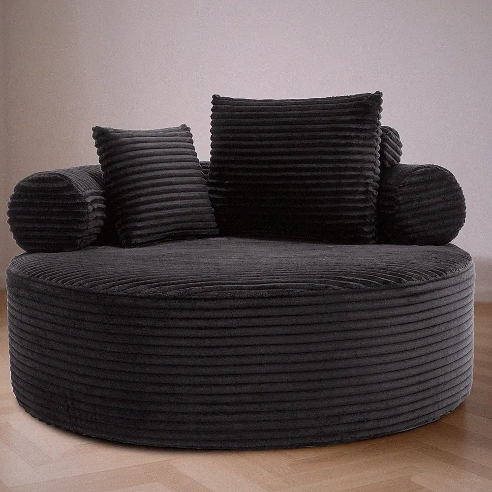 Round Sofa Bed with Memory Foam, Black Sectional Couch, 55.51"