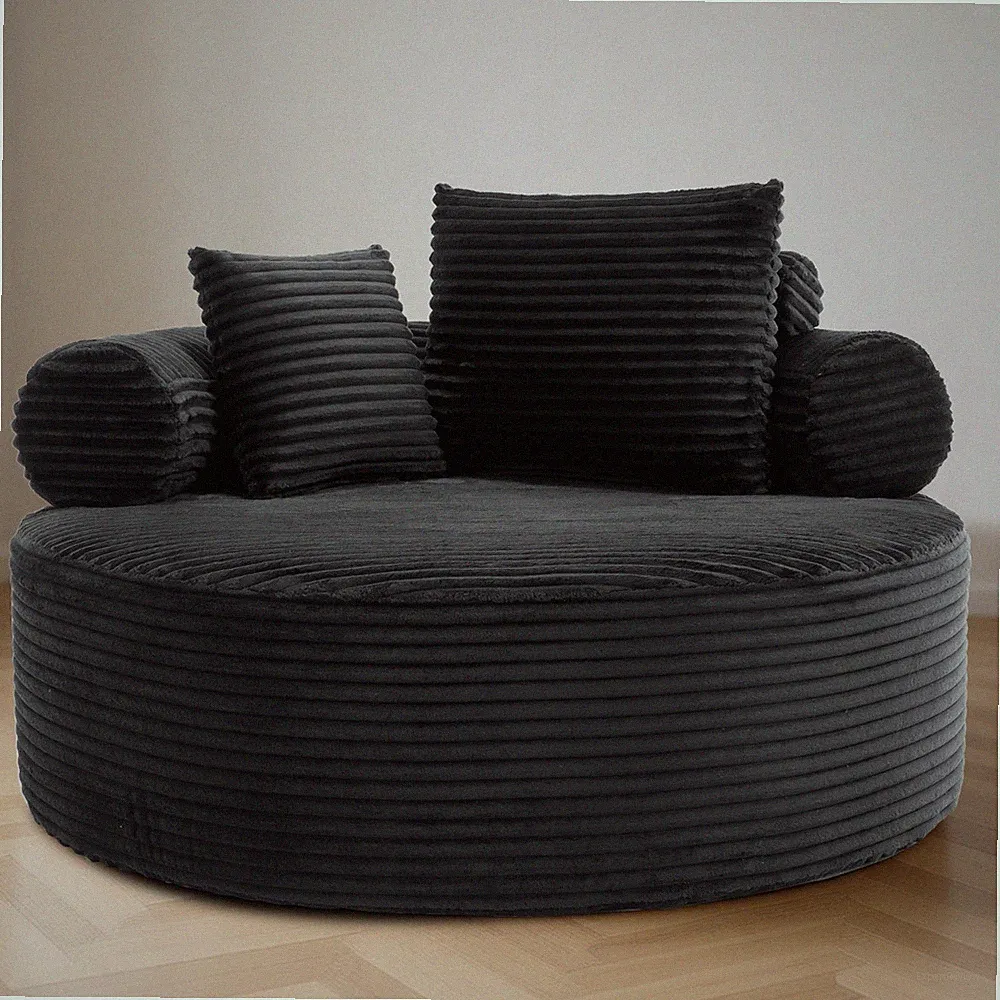 Round Sofa Bed with Memory Foam, Black Sectional Couch for Living Room