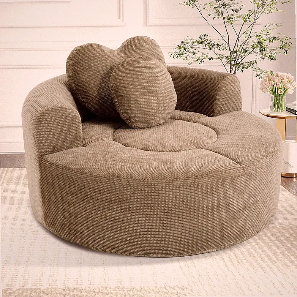 Round Sofa Bed with Memory Foam, Brown, 55.2" x 55.2"