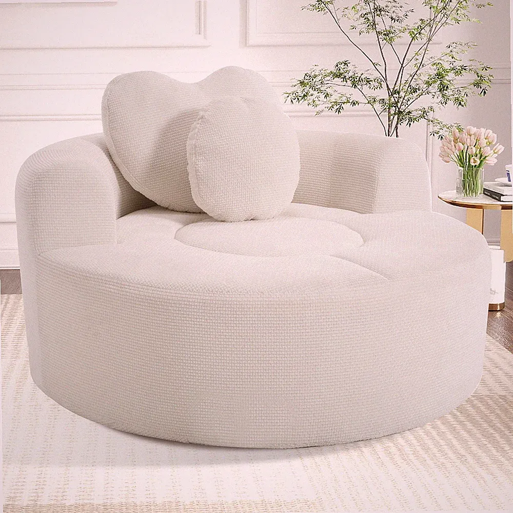 Round Sofa Bed with Memory Foam Sectional Couch, Beige