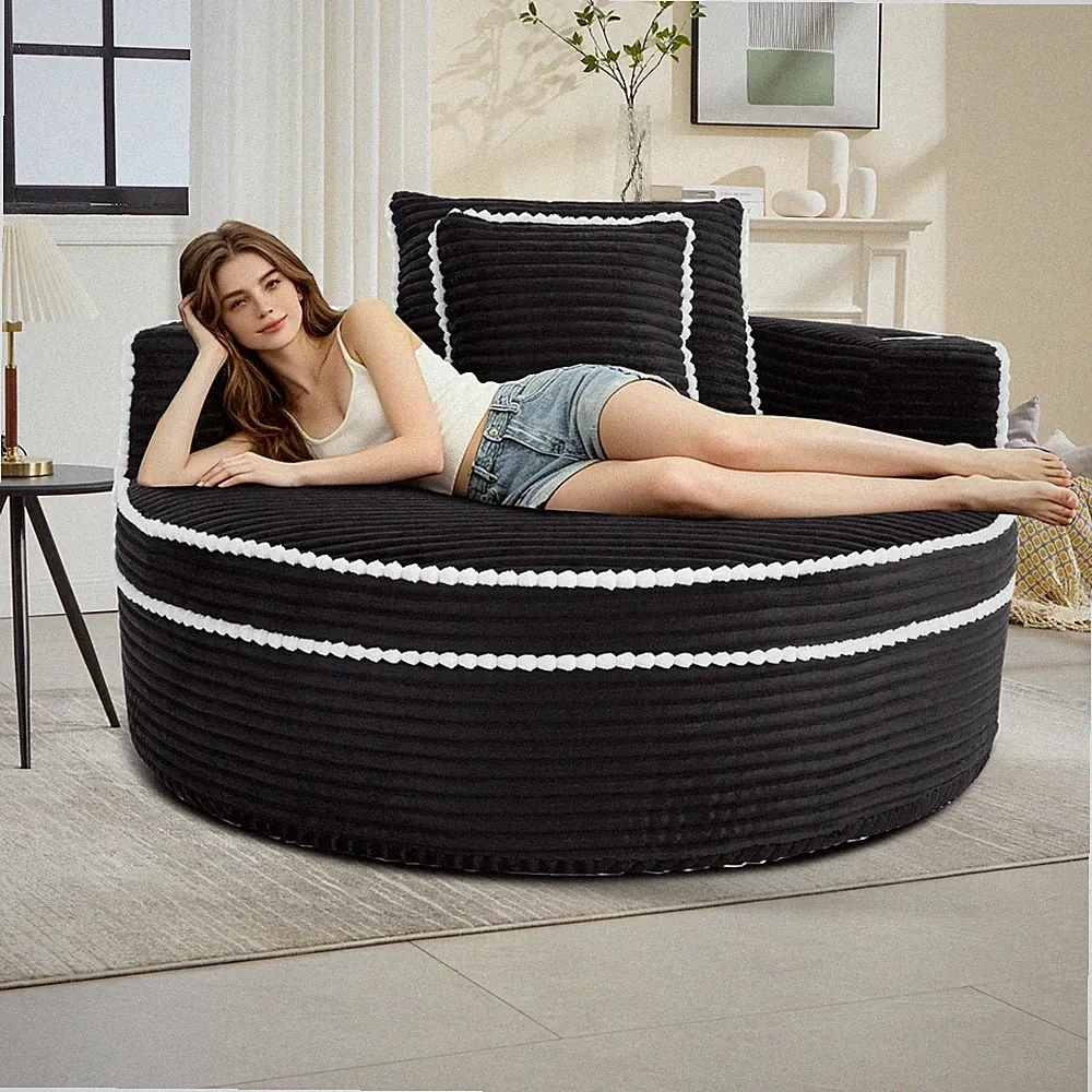 Round Sofa Bed with Memory Foam Sectional Couch & Pillows, Black