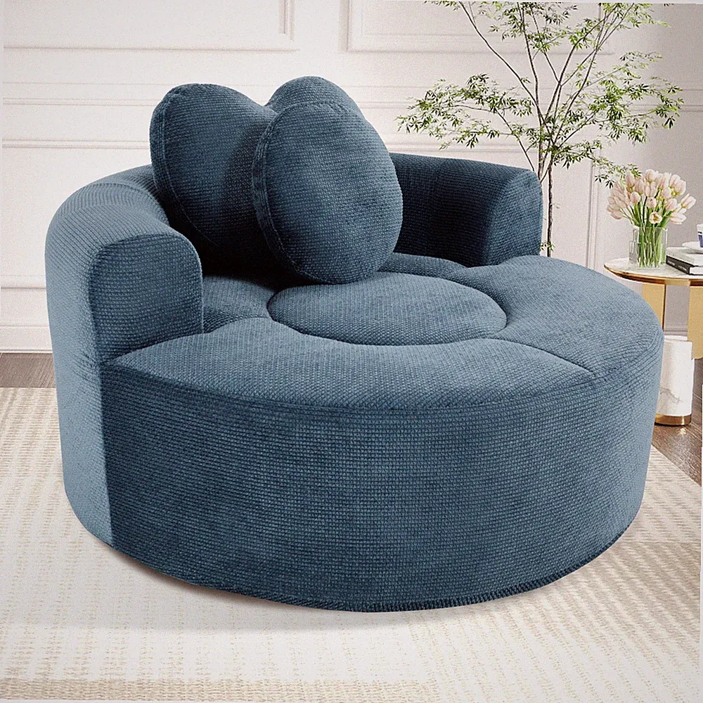 Round Sofa Bed with Memory Foam Sectional Couch & Pillows, Blue