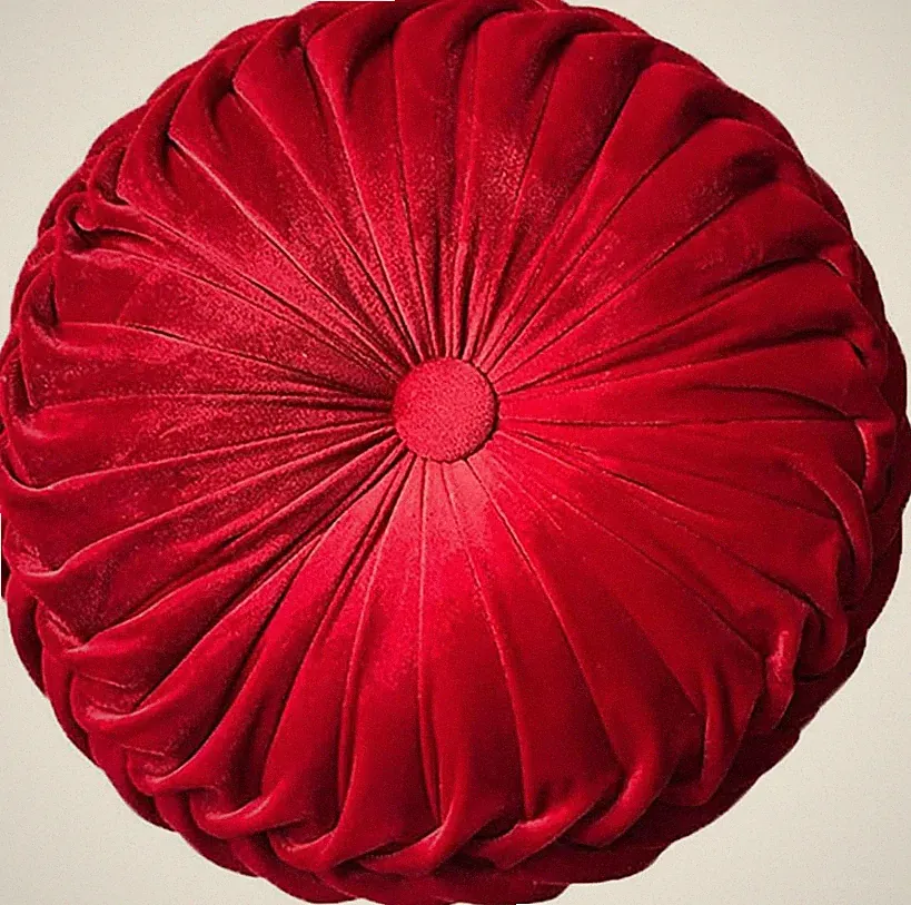 round Velvet Throw Pillow - Pleated Cushion, Home Decor, Sofa/Bed/Car
