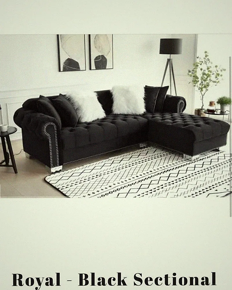 Royal Black Sectional (Black and chrome)